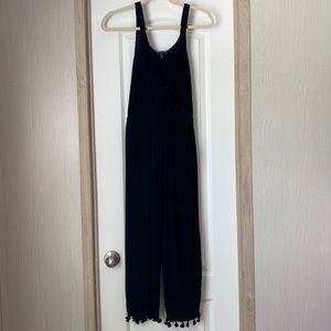 Spense black tank top jumpsuit/romper with pockets and tassel trim size …